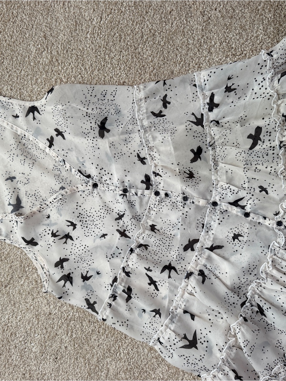 White Chiffon blouse with Black Bird Print